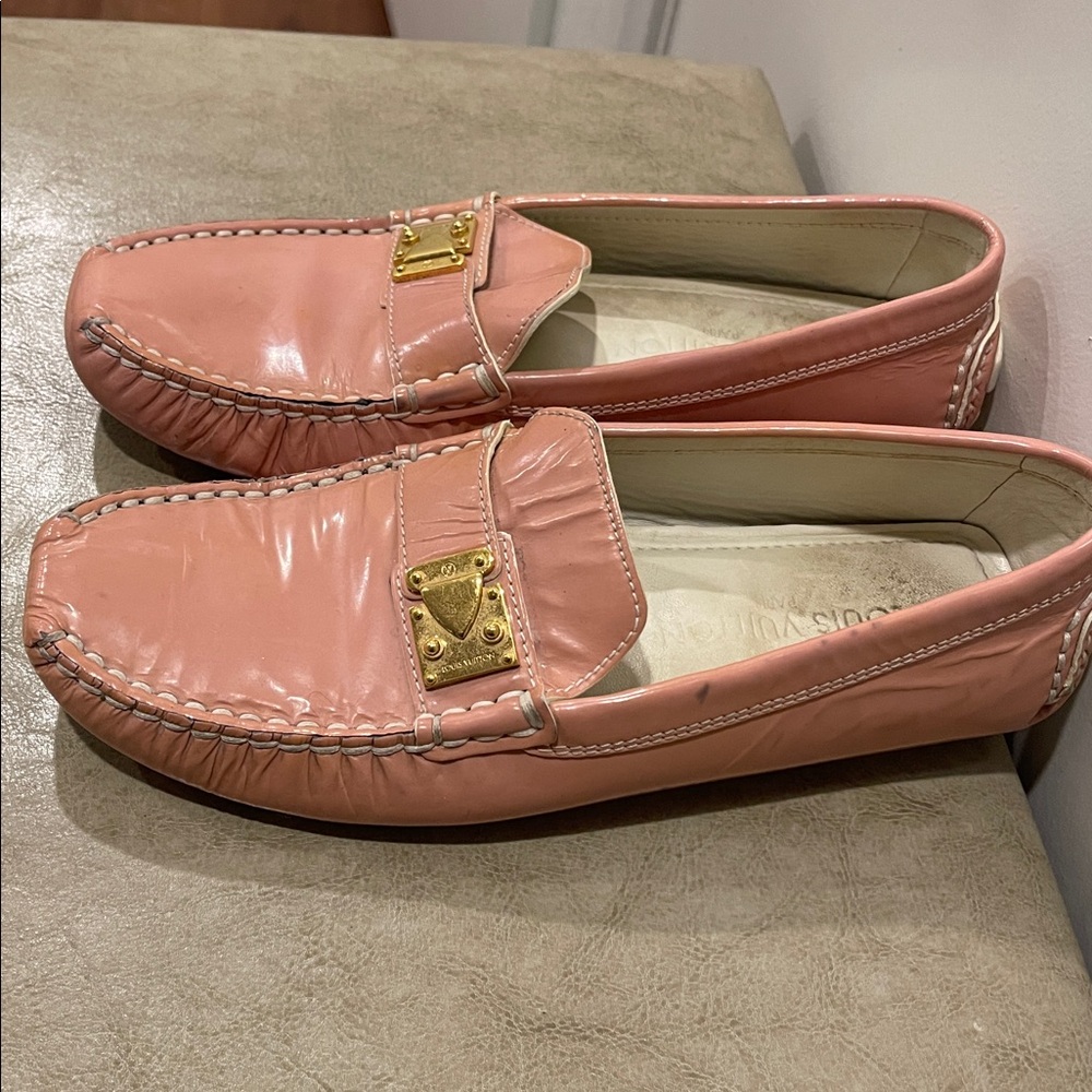 Louis Vuitton Pink Patent Leather Loafers with Gold Hardware - Picture 3 of 8